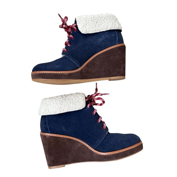 Caslon Blue Suede Wedge Ankle Booties w/Faux Fur Trim Size 8 - NWOB - Picture 11 of 16